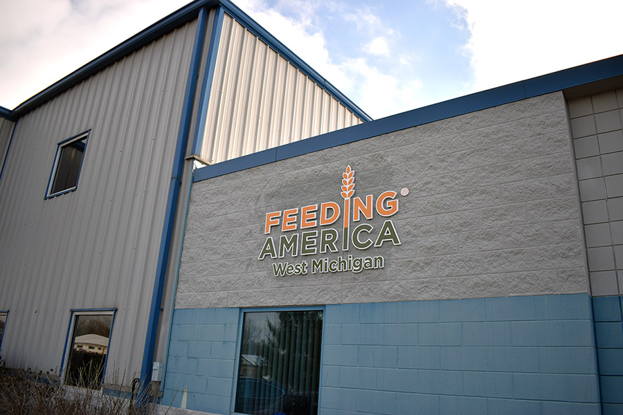 The food bank's warehouse sign