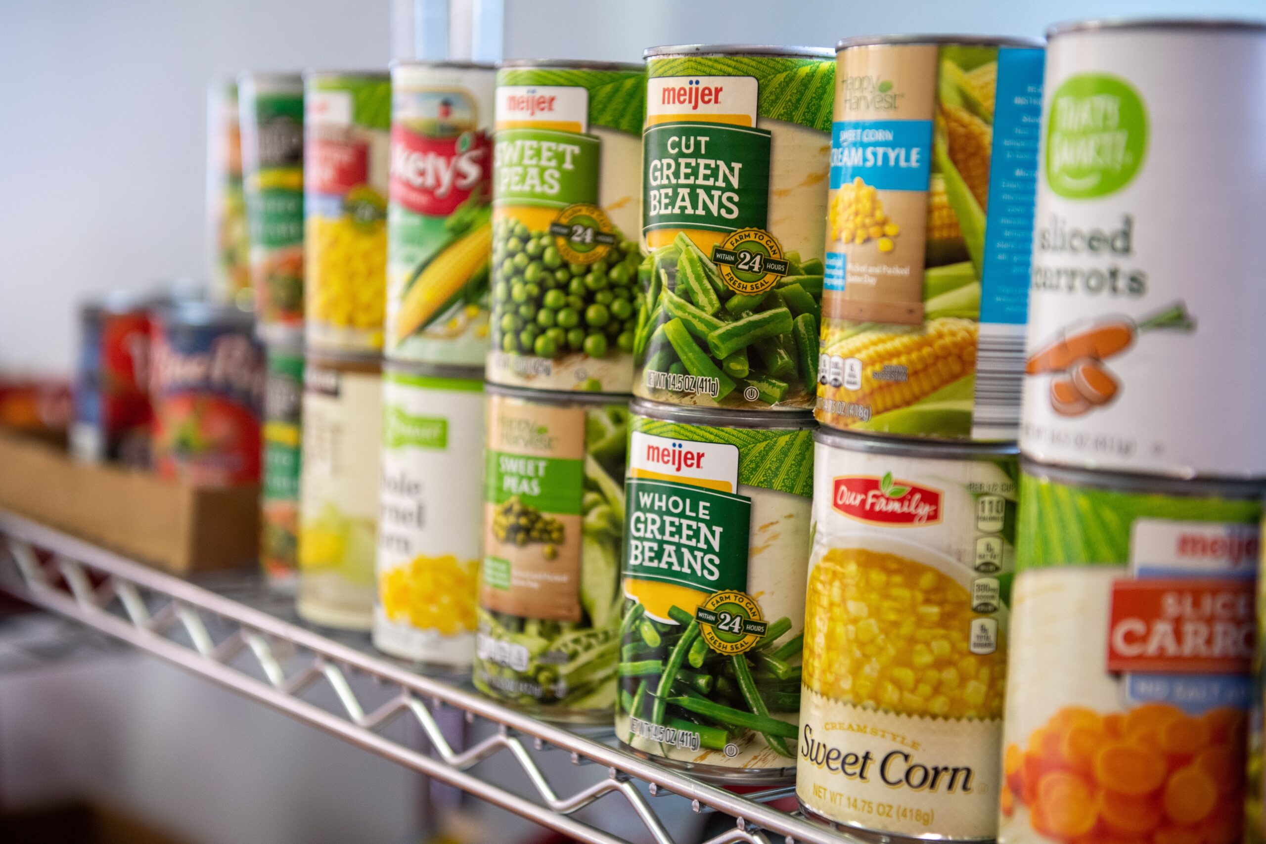 Canned vegetables at a food pantry